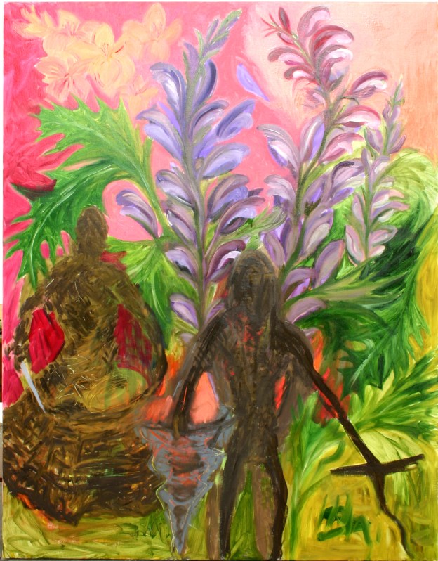 2 to mærkelige skikkelser i blomsterhaven